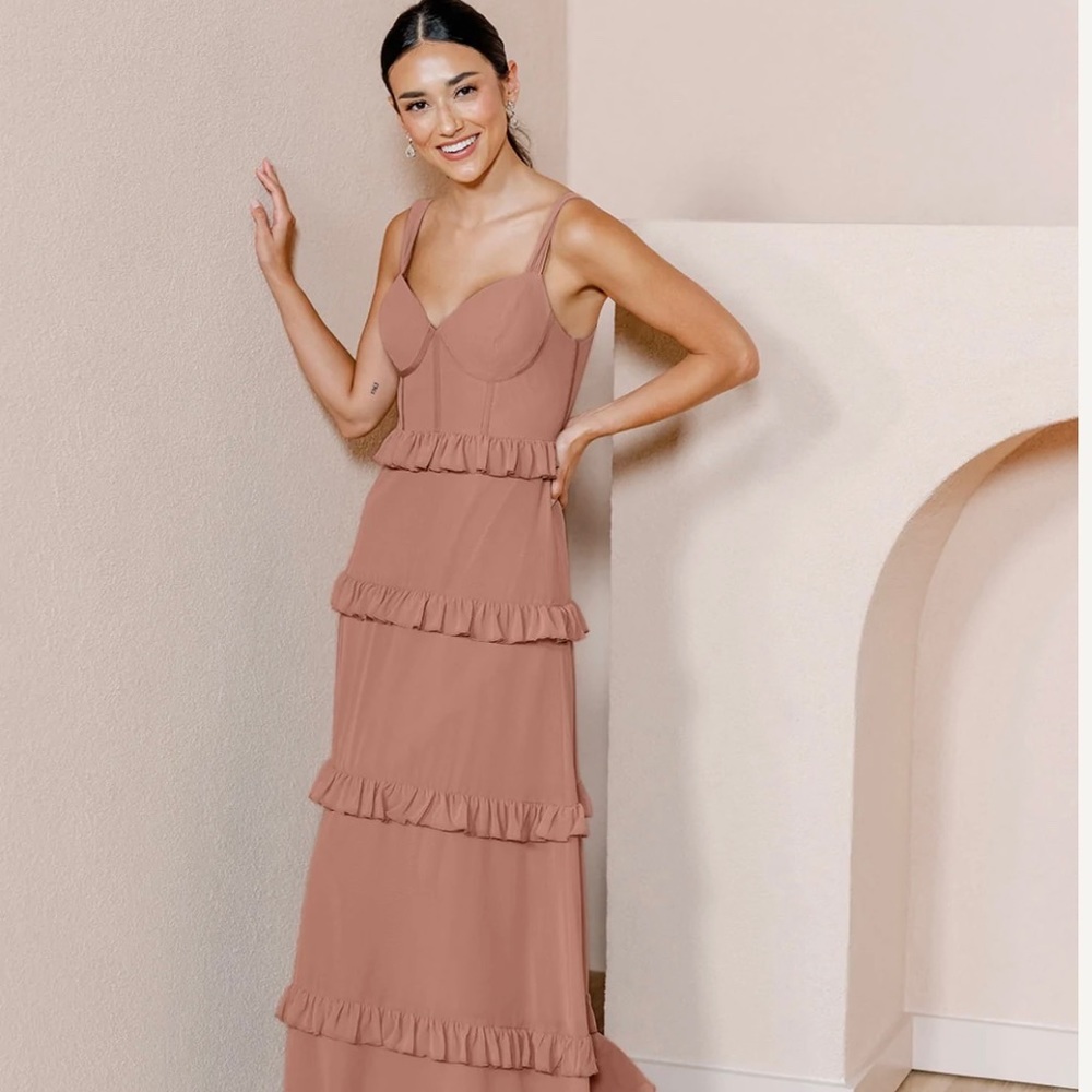 Revelry bridesmaid gown in desert rose